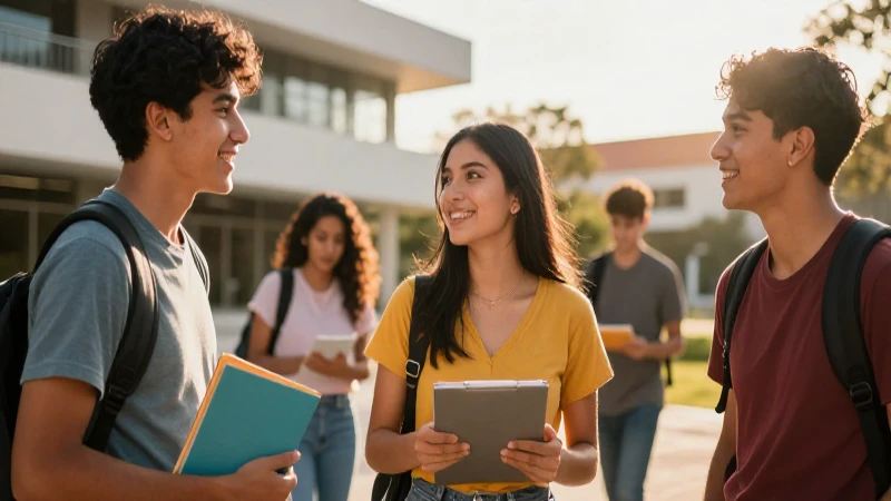Estudiantes universitarios mexicanos en campus brillante