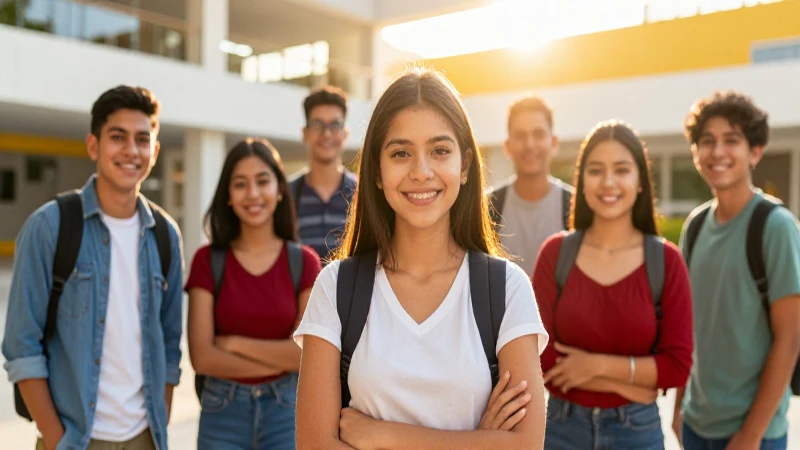 Estudiantes mexicanos felices en campus luminoso