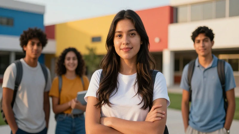Estudiante mexicano confiado en campus moderno