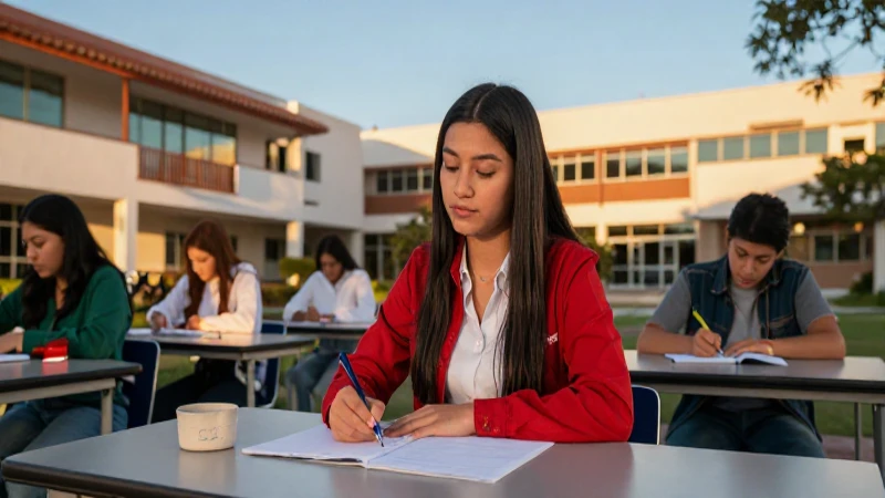 Estudiante mexicano brillante en aula moderna