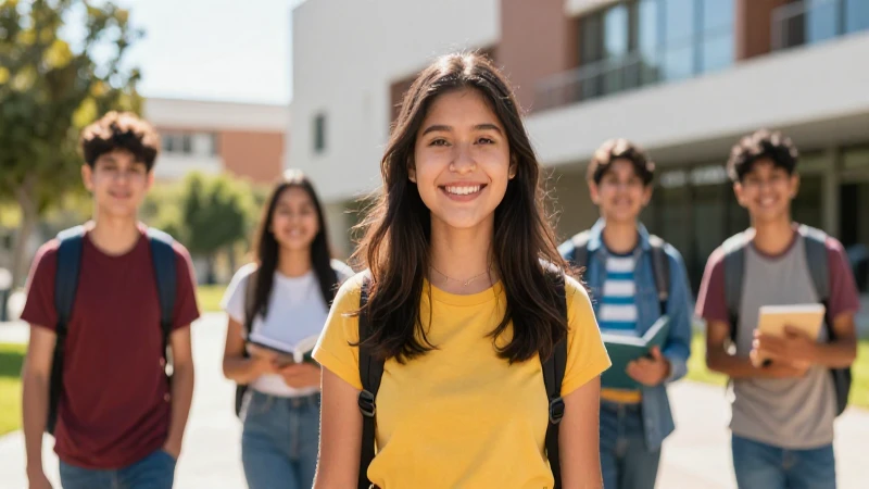 Estudiante mexicano feliz en moderno campus brillante