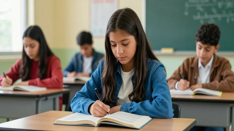 Estudiante mexicano en aula moderna con libros