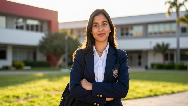 Estudiante mexicano en campus moderno con estilo cinematográfico