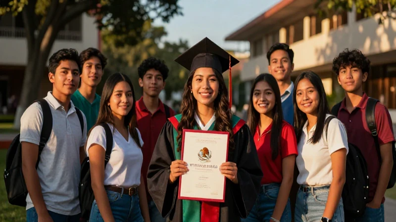 Graduado mexicano feliz en campus dorado