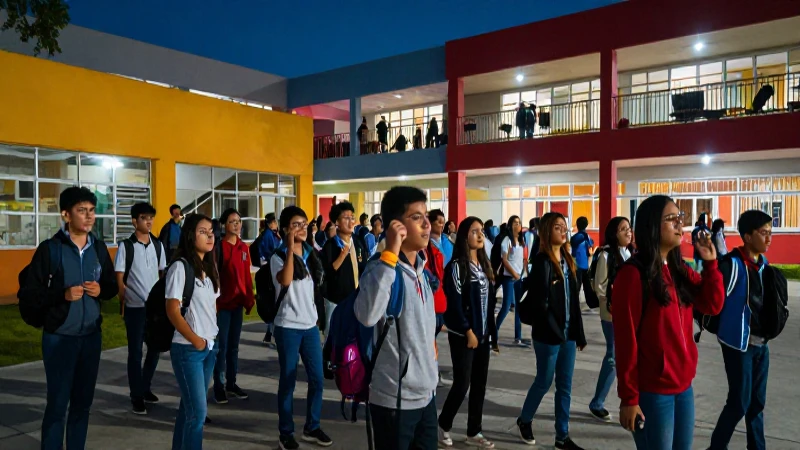 Estudiantes celebrando éxito en vibrante campus educativo