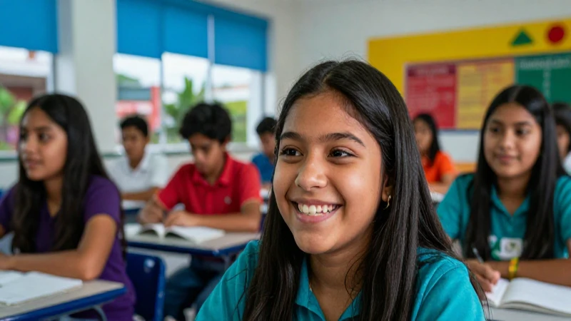 Estudiantes mexicanos felices aprenden en aula moderna