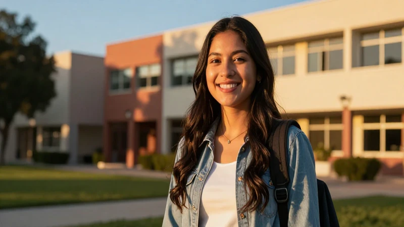 Estudiante mexicano feliz en campus moderno