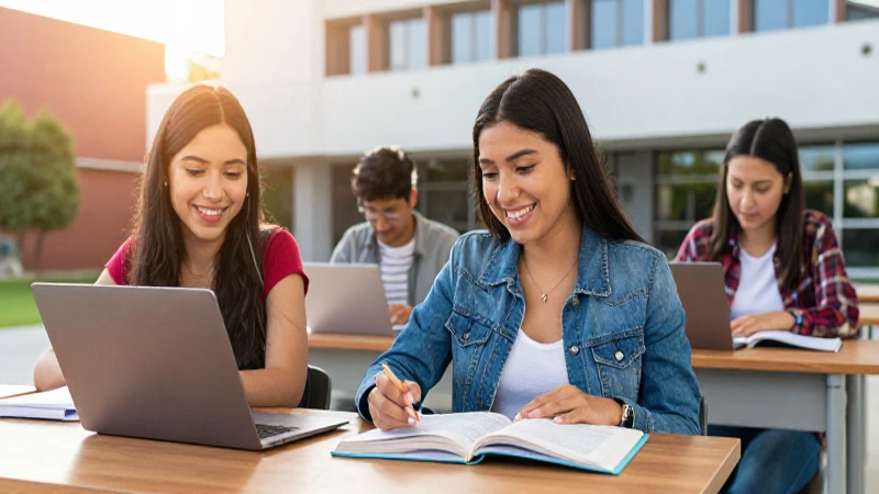 Consulta de becas y escena universitaria detallada