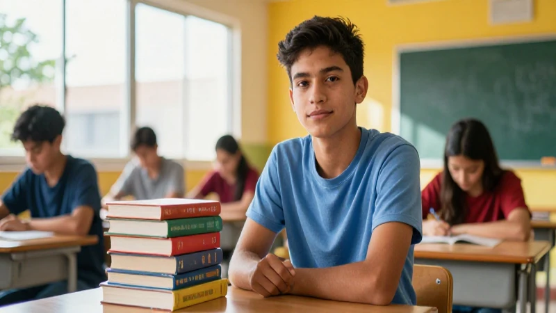 Estudiante mexicano confiado en aula moderna y vibrante