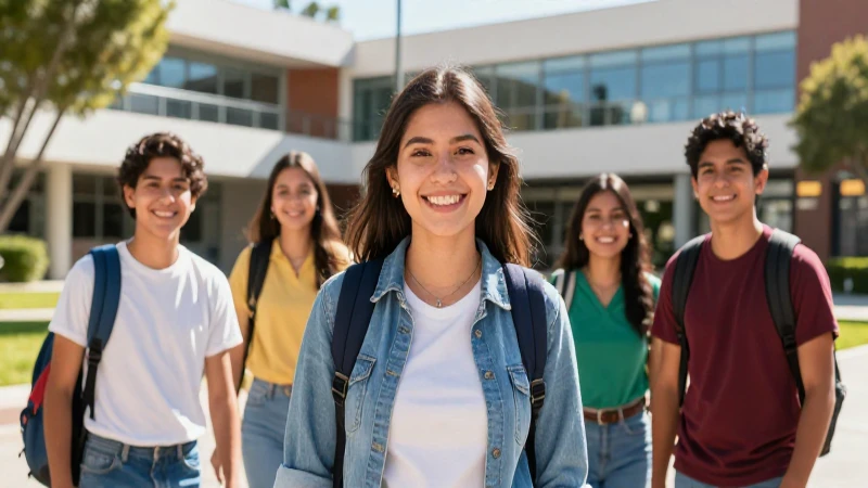 Estudiante sonriente en moderno campus mexicano