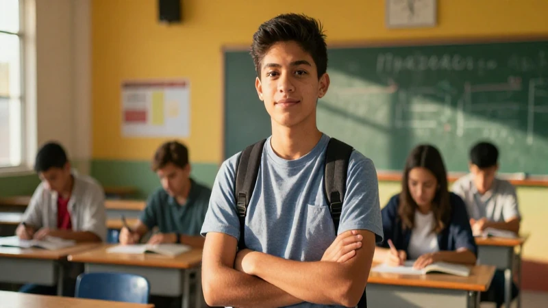 Estudiante mexicano brillante en aula moderna