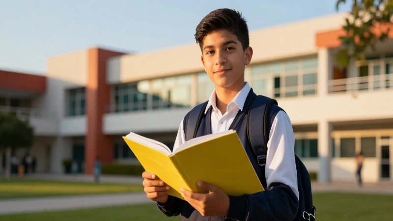 Joven mexicano estudia en campus soleado