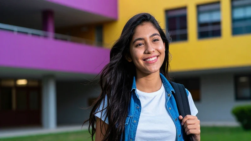 Estudiante mexicano sonriente en un campus moderno