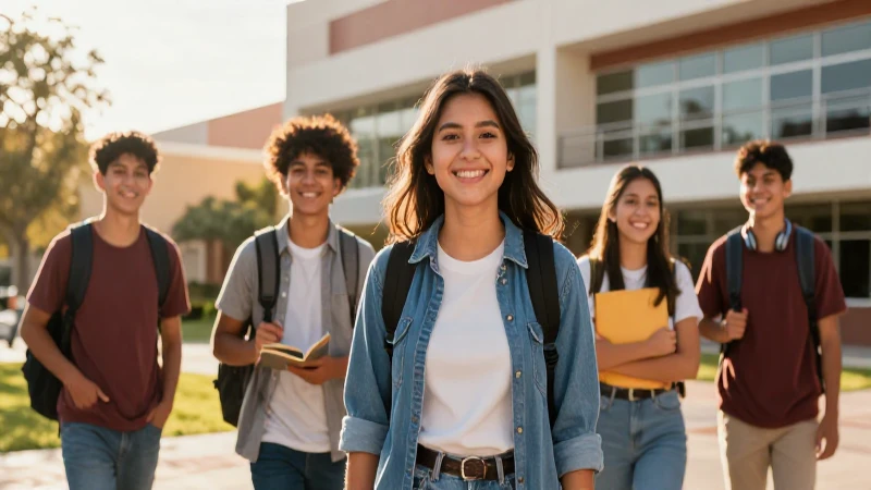 Estudiante mexicano sonriente en campus soleado