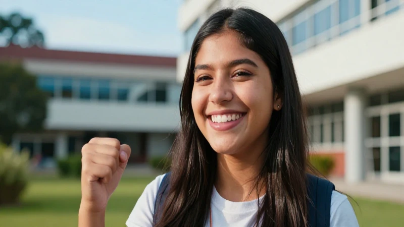 Estudiante mexicana exitosa en campus moderno