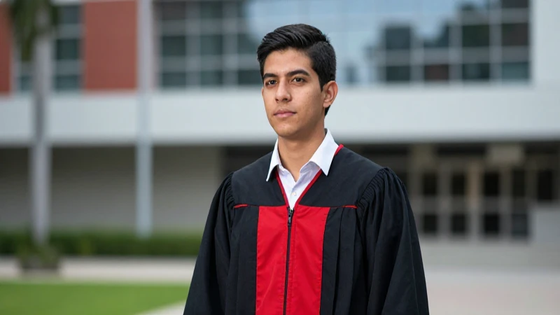 Brillante estudiante mexicano en campus moderno