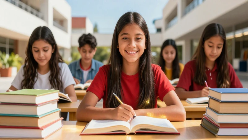 Estudiante sonriente en campus moderno con libros