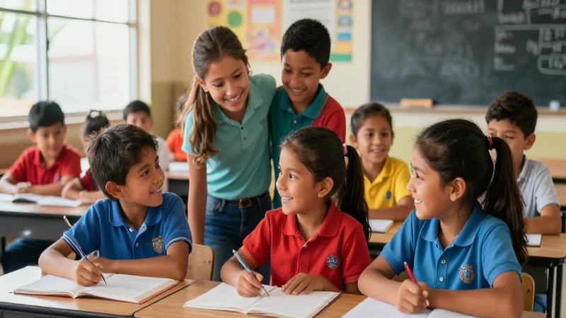 Estudiantes mexicanos felices y diversos en clase