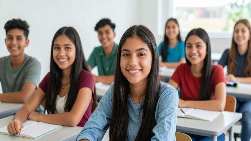Estudiantes mexicanos sonriendo en aula moderna