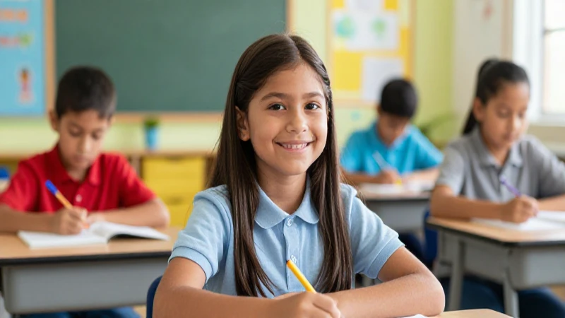 Estudiante mexicano feliz en aula moderna