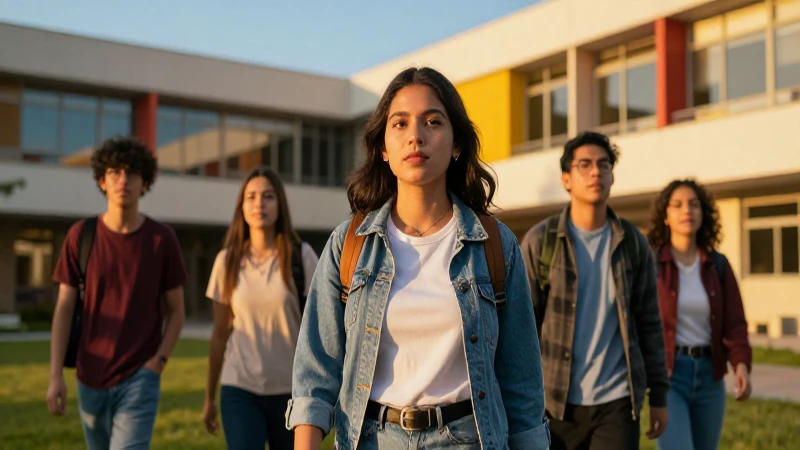 Estudiante mexicano en campus con luz dorada