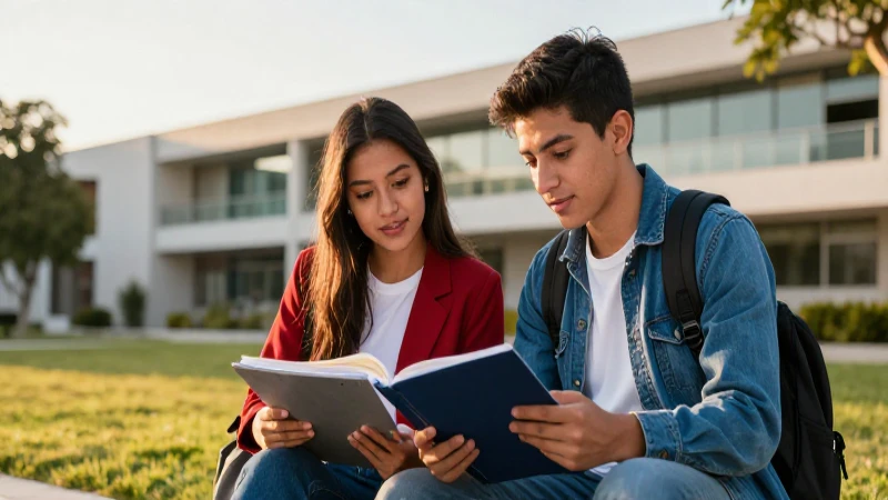 Estudiantes mexicanos en un campus soleado y moderno