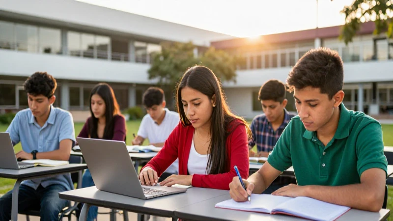 Estudiantes mexicanos en campus universitario vibrante