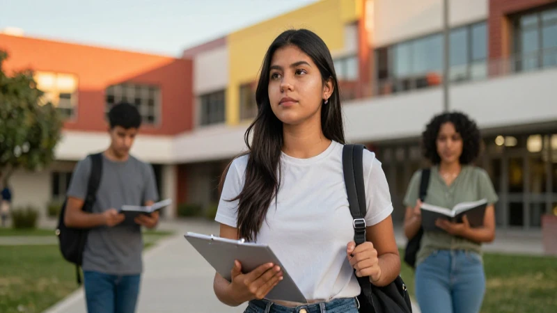 Estudiante mexicano en campus con luz dorada