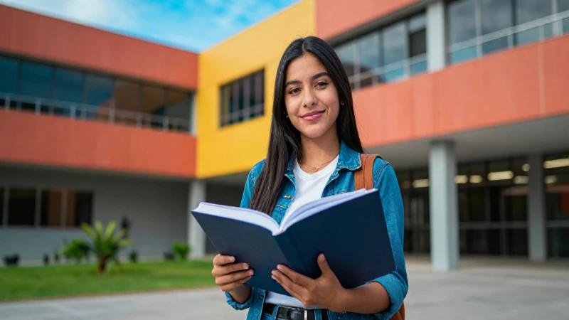 Estudiante mexicano en moderno campus universitario