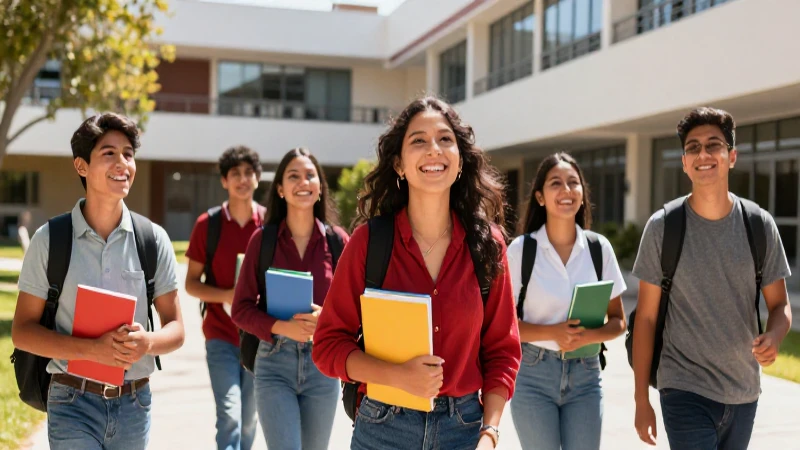 Estudiantes mexicanos alegres en campus vibrante