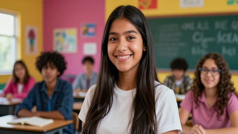Estudiante mexicano sonriente en un aula moderna