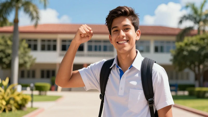 Estudiante mexicano exitoso en campus vibrante