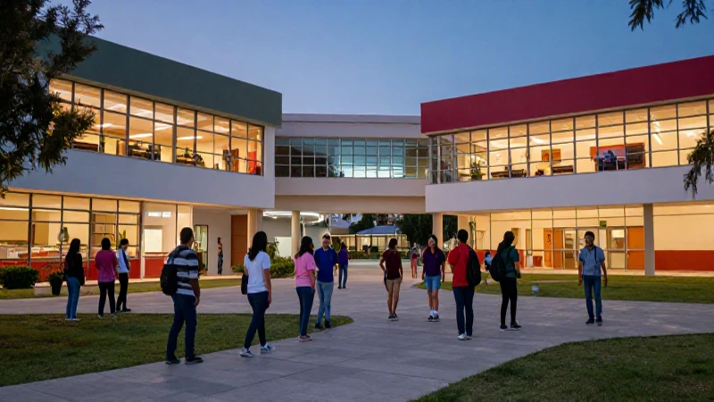 Estudiantes mexicanos en campus moderno y vibrante