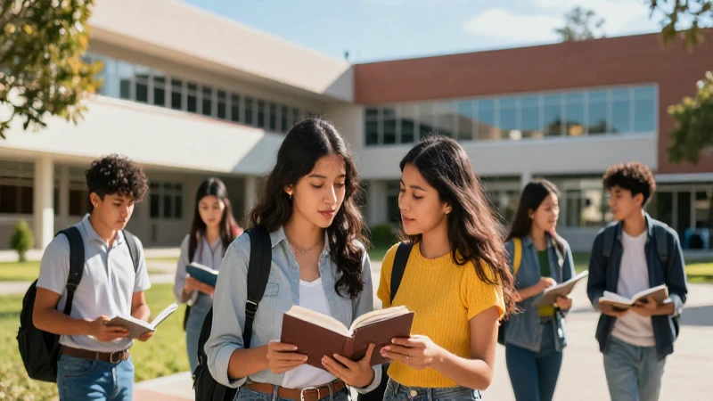 Estudiante universitario mexicano en campus moderno y vibrante