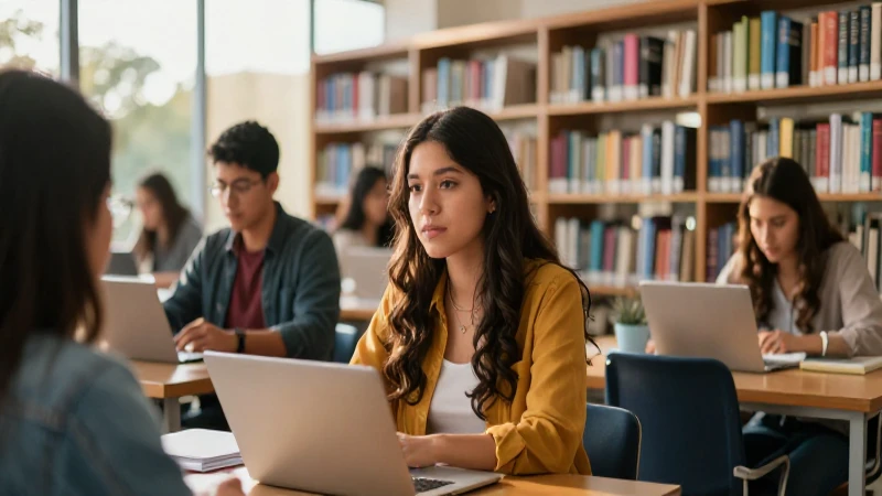 Estudiante mexicano moderno en biblioteca universitaria