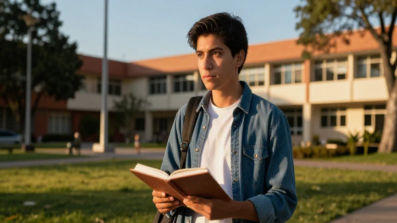 Estudiante mexicano estudiando en campus vibrante