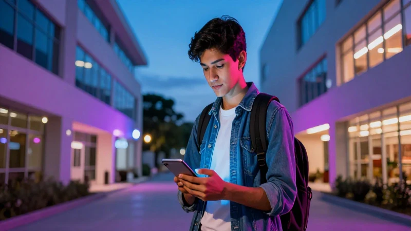 Estudiante mexicano en campus moderno y vibrante