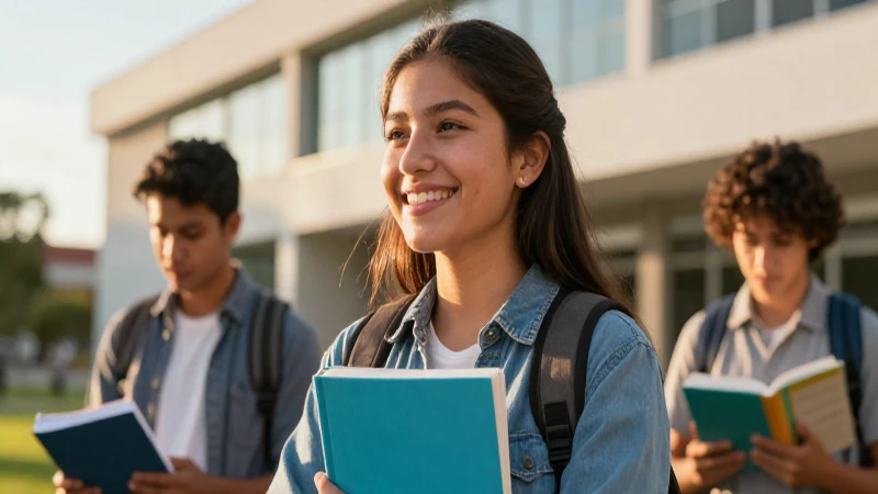 Estudiante mexicana sonriente bajo luz dorada
