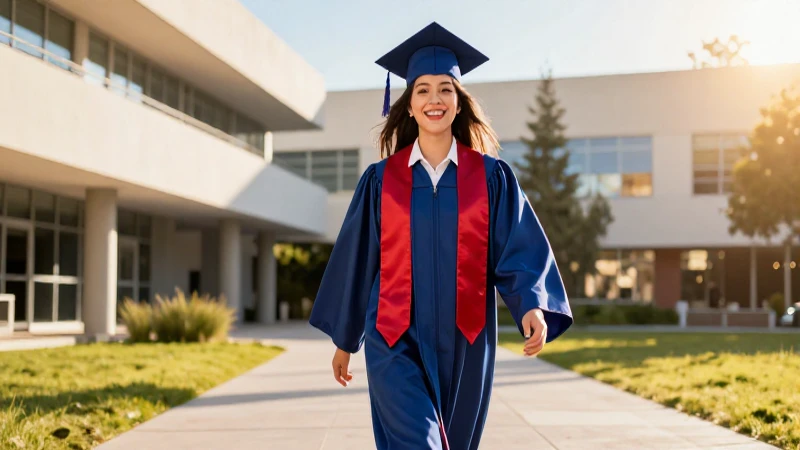 Estudiante alegre de graduación bajo la luz del sol