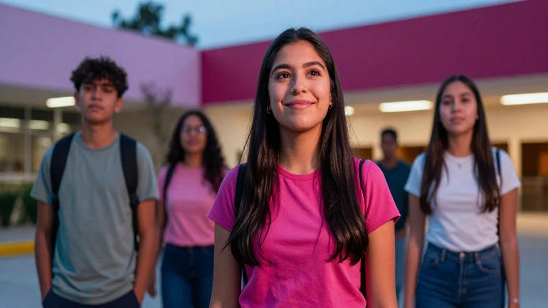 Estudiante mexicano esperanzado en campus moderno