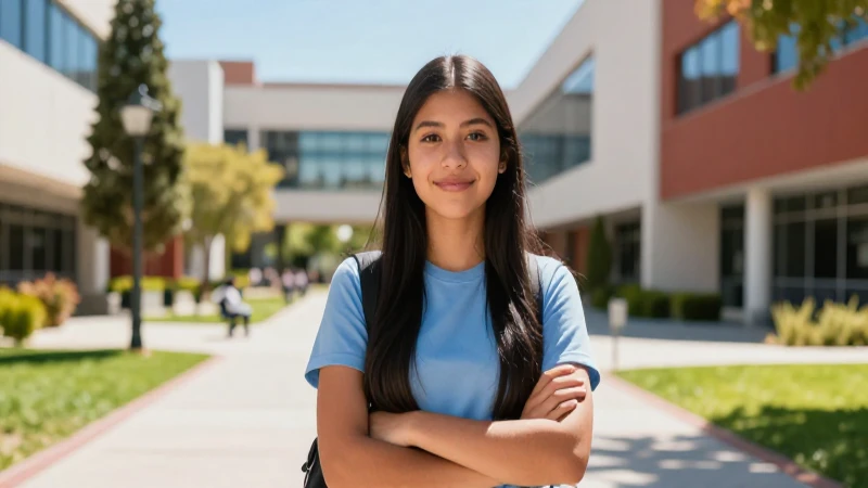 Estudiante mexicano seguro en campus moderno