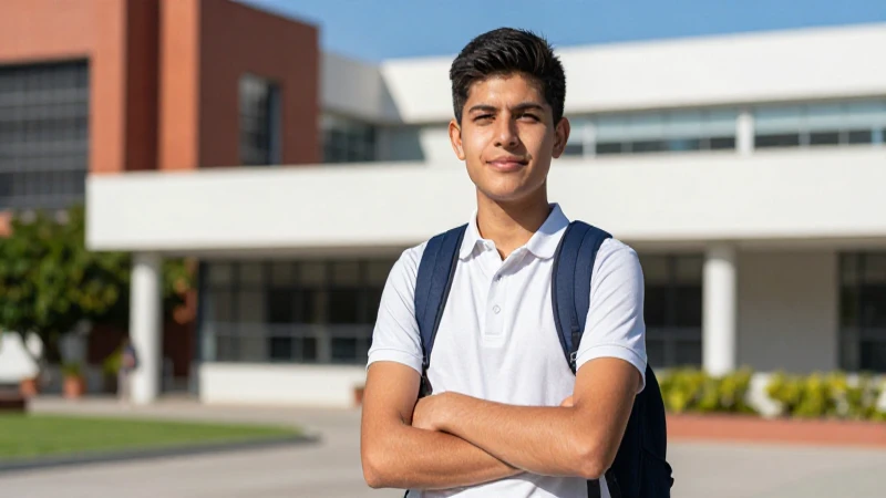 Estudiante mexicano en campus universitario iluminado