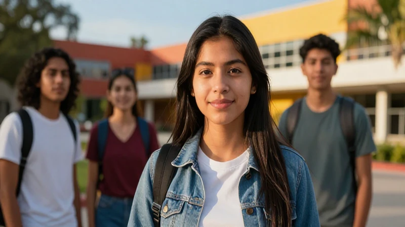 Estudiante mexicano exitoso en campus vibrante