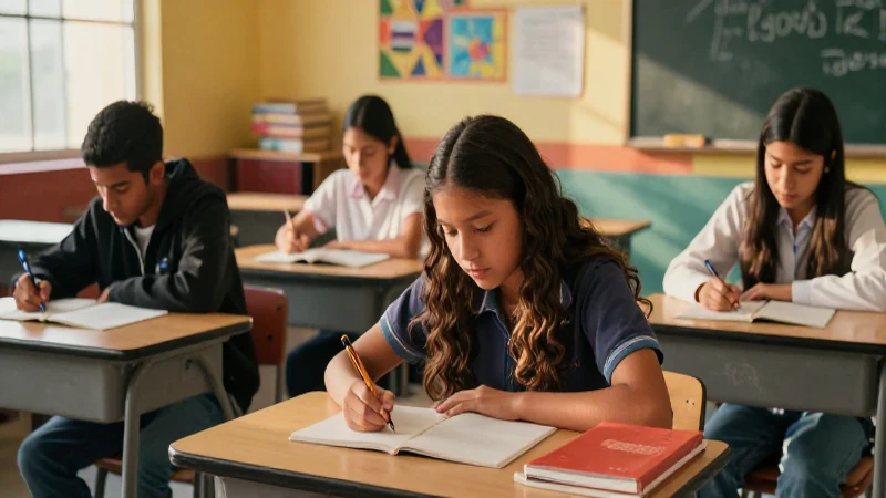 Estudiante de preparatoria en un aula moderno y vibrante