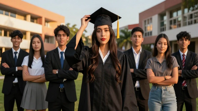 Graduación mexicana en campus moderno