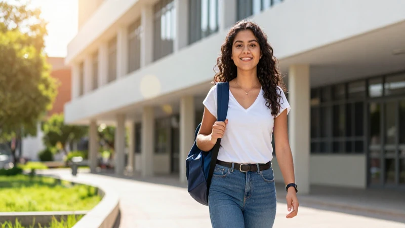 Estudiante mexicano confiado en campus moderno