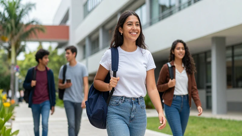 Estudiante mexicana camina por su universidad con optimismo