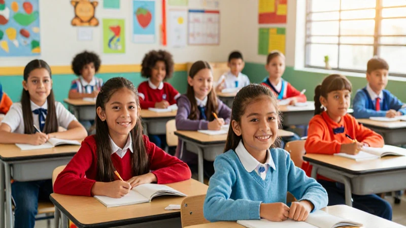 Alumnos sonrientes en clase moderna iluminada