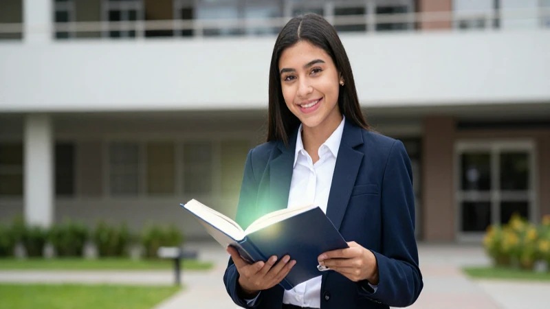 CuƔles son los requisitos y beneficios de la beca salario para universitarios 2 Estudiante mexicano sonriente con libro en campus universitario