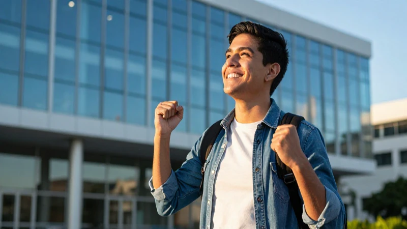 Estudiante mexicano triunfante bajo luz dorada
